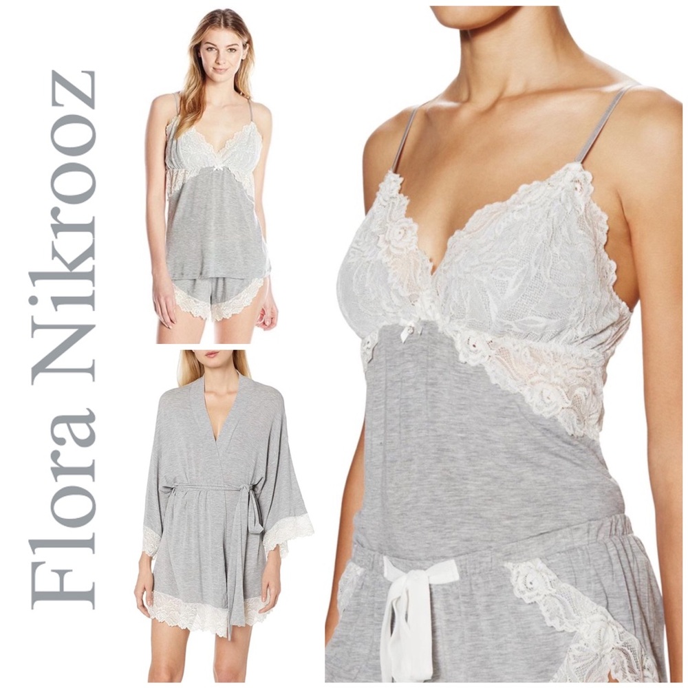 🤍 Flora Nikrooz, Cinderella Heather Grey Cami Tap Shorts & Kimono Robe Set